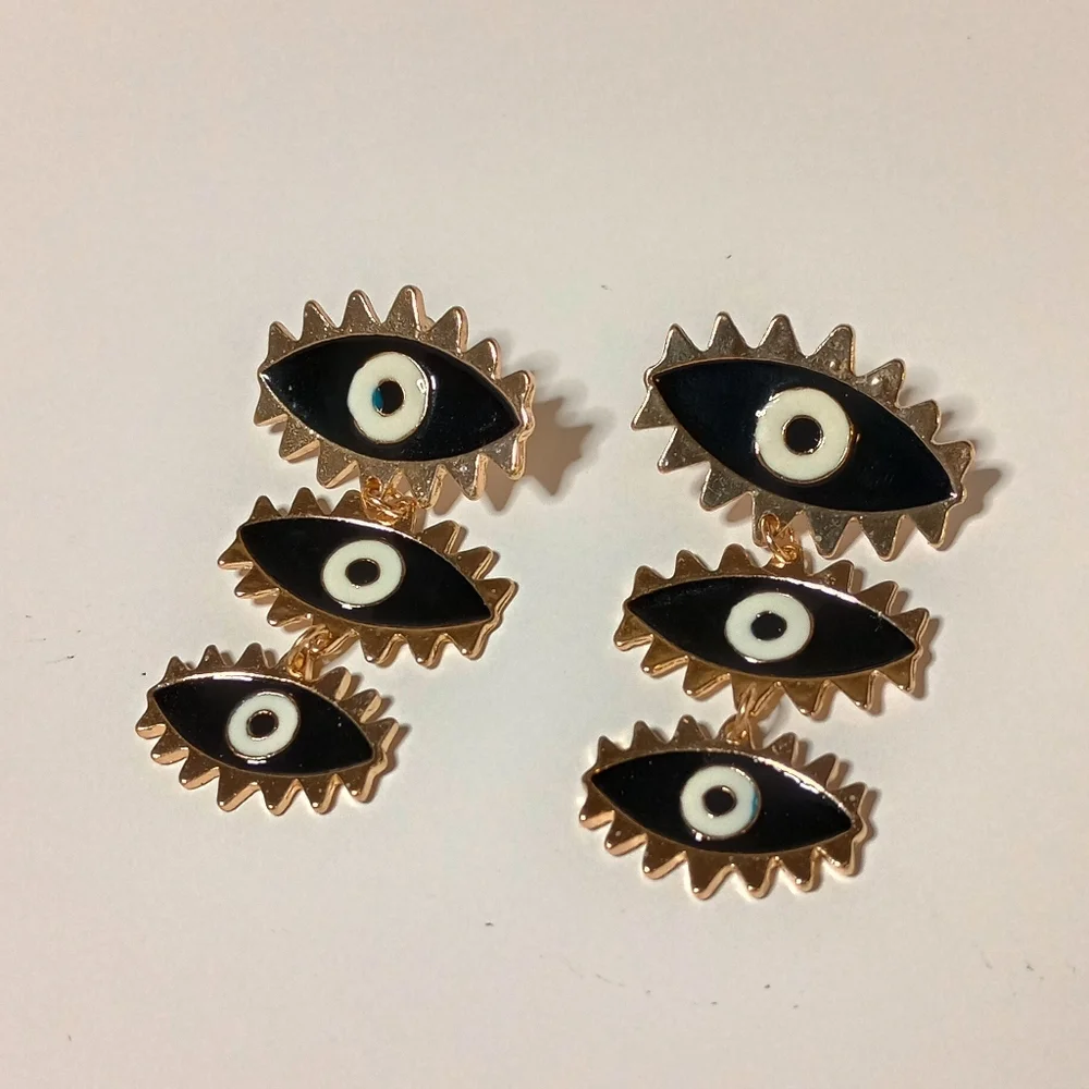 GOLD EVIL EYE EARRINGS - Picture 5 of 5